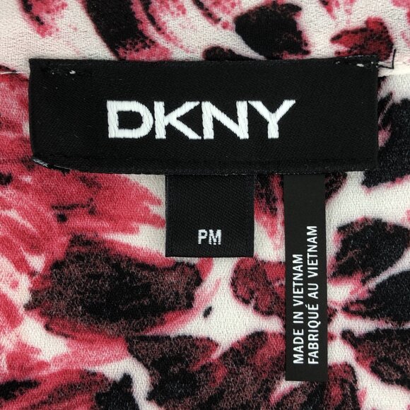 DKNY Floral Cream & Pink Long Sleeve Sheer Bow Tie Front Pullover Blouse Size PM - Picture 11 of 13